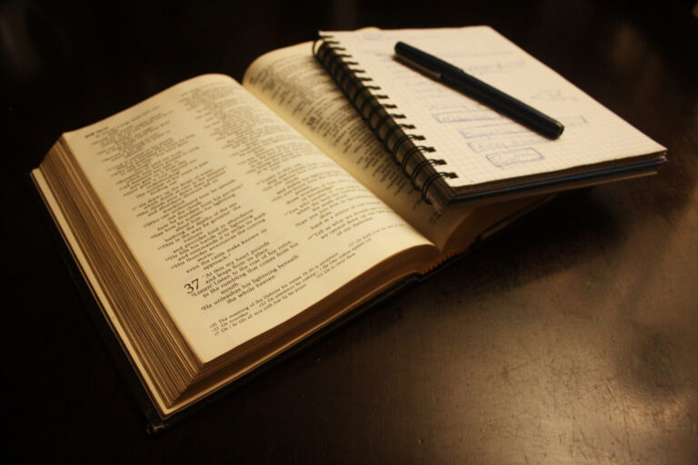Open Bible and notebook for SOAP Bible Study method